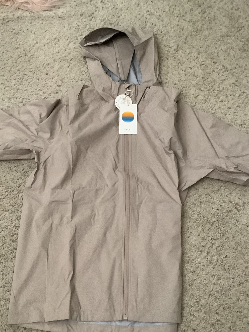 Vuori mens Hooded Raincoat in Light Taupe - Picture 2 of 12